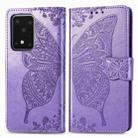 For Galaxy S20 Ultra Butterfly Love Flowers Embossing Horizontal Flip Leather Case with Holder & Card Slots & Wallet & Lanyard(Light Purple) - 1