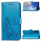 For Galaxy S20 Lucky Clover Pressed Flowers Pattern Leather Case with Holder & Card Slots & Wallet & Hand Strap(Blue) - 1