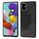 For Galaxy A51 Mandala Embossed Cloth Cover PC + TPU Mobile Phone Case with Magnetic Function and Hand Strap(Black) - 1