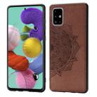 For Galaxy A51 Mandala Embossed Cloth Cover PC + TPU Mobile Phone Case with Magnetic Function and Hand Strap(Brown) - 1