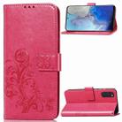 For Galaxy S20 Four-leaf Clasp Embossed Buckle Flip Leather Case with Lanyard & Card Slot & Wallet & Holder(Magenta) - 1