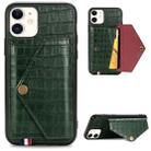 For iPhone 11 Crocodile Pattern PU+TPU+PVC Shatter-resistant Mobile Phone Case with Magnetic Invisible Holder & Holder & Card Slots(Blackish Green) - 1