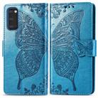 For Galaxy S20 Butterfly Love Flower Embossed Horizontal Flip Leather Case with Bracket / Card Slot / Wallet / Lanyard(Blue) - 1