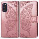 For Galaxy S20 Butterfly Love Flower Embossed Horizontal Flip Leather Case with Bracket / Card Slot / Wallet / Lanyard(Rose Gold) - 1