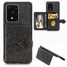 For Galaxy S20 Ultra Mandala Embossed Magnetic Cloth PU + TPU + PC Case with Holder & Card Slots & Wallet & Photo Frame & Strap(Black) - 1