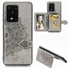 For Galaxy S20 Ultra Mandala Embossed Magnetic Cloth PU + TPU + PC Case with Holder & Card Slots & Wallet & Photo Frame & Strap(Gray) - 1