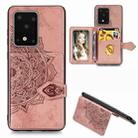 For Galaxy S20 Ultra Mandala Embossed Magnetic Cloth PU + TPU + PC Case with Holder & Card Slots & Wallet & Photo Frame & Strap(Rose Gold) - 1