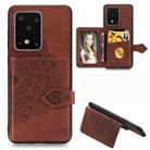 For Galaxy S20 Ultra Mandala Embossed Magnetic Cloth PU + TPU + PC Case with Holder & Card Slots & Wallet & Photo Frame & Strap(Brown) - 1