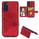 For Galaxy S20 Mandala Embossed Magnetic Cloth PU + TPU + PC Case with Holder & Card Slots & Wallet & Photo Frame & Strap(Red) - 1