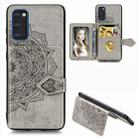 For Galaxy S20 Mandala Embossed Magnetic Cloth PU + TPU + PC Case with Holder & Card Slots & Wallet & Photo Frame & Strap(Gray) - 1