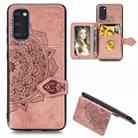 For Galaxy S20 Mandala Embossed Magnetic Cloth PU + TPU + PC Case with Holder & Card Slots & Wallet & Photo Frame & Strap(Rose Gold) - 1