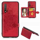 For Huawei Nova 6 Mandala Embossed Magnetic Cloth PU + TPU + PC Case with Holder & Card Slots & Wallet & Photo Frame & Strap(Red) - 1
