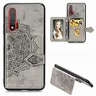 For Huawei Nova 6 Mandala Embossed Magnetic Cloth PU + TPU + PC Case with Holder & Card Slots & Wallet & Photo Frame & Strap(Gray) - 1