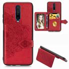 For Xiaomi Redmi K30 Mandala Embossed Magnetic Cloth PU + TPU + PC Case with Holder & Card Slots & Wallet & Photo Frame & Strap(Red) - 1