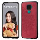 For Huawei Nova 5i Pro Mandala Embossed Cloth Cover PC + TPU Mobile Phone Case with Magnetic Function and Hand Strap(Red) - 1