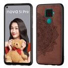 For Huawei Nova 5i Pro Mandala Embossed Cloth Cover PC + TPU Mobile Phone Case with Magnetic Function and Hand Strap(Brown) - 1