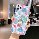 For iPhone 11 Colorful Laser Flower Series IMD TPU Mobile Phone Case With Ring Bracket Rhinestones(Monstera KC3) - 1