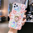 For iPhone 11 Pro Colorful Laser Flower Series IMD TPU Mobile Phone CaseWith Ring Bracket Rhinestones(Lyre Coral   KC4) - 1