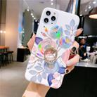 For iPhone 11 Pro Max Colorful Laser Flower Series IMD TPU Mobile Phone Case With Ring Bracket Rhinestones(Begonia Flowers KC2) - 1