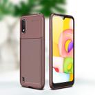 For Galaxy A01 Carbon Fiber Texture Shockproof TPU Case(Brown) - 1