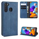 For Galaxy A21 Retro-skin Business Magnetic Suction Leather Case with Holder & Card Slots & Wallet(Dark Blue) - 1