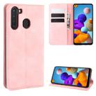 For Galaxy A21 Retro-skin Business Magnetic Suction Leather Case with Holder & Card Slots & Wallet(Pink) - 1