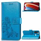 For Galaxy A21 Lucky Clover Pressed Flowers Pattern Leather Case with Holder & Card Slots & Wallet & Hand Strap(Blue) - 1