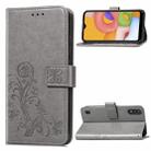 For Galaxy A01 Lucky Clover Pressed Flowers Pattern Leather Case with Holder & Card Slots & Wallet & Hand Strap(Gray) - 1