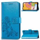 For Galaxy A01 Lucky Clover Pressed Flowers Pattern Leather Case with Holder & Card Slots & Wallet & Hand Strap(Blue) - 1