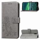 For Nokia 2.3 Lucky Clover Pressed Flowers Pattern Leather Case with Holder & Card Slots & Wallet & Hand Strap(Gray) - 1