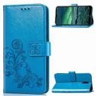 For Nokia 2.3 Lucky Clover Pressed Flowers Pattern Leather Case with Holder & Card Slots & Wallet & Hand Strap(Blue) - 1