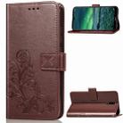 For Nokia 2.3 Lucky Clover Pressed Flowers Pattern Leather Case with Holder & Card Slots & Wallet & Hand Strap(Brown) - 1