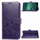 For Nokia 2.3 Lucky Clover Pressed Flowers Pattern Leather Case with Holder & Card Slots & Wallet & Hand Strap(Purple) - 1