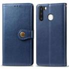 For Galaxy A21 Retro Solid Color Leather Buckle Mobile Phone Protection Leather Case with Photo Frame & Card Slot & Wallet & Bracket Function(Blue) - 1