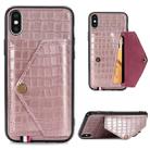 For iPhone XS Max Crocodile Pattern PU+TPU+PVC Shatter-resistant Mobile Phone Case with Magnetic Invisible Holder & Holder & Card Slots(Rose Gold) - 1