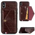 For iPhone XS/X Crocodile Pattern PU+TPU+PVC Shatter-resistant Mobile Phone Case with Magnetic Invisible Holder & Holder & Card Slots(Brown) - 1