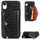 For iPhone XR Crocodile Pattern PU+TPU+PVC Shatter-resistant Mobile Phone Case with Magnetic Invisible Holder & Holder & Card Slots(Black) - 1
