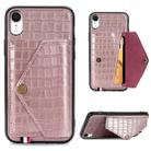 For iPhone XR Crocodile Pattern PU+TPU+PVC Shatter-resistant Mobile Phone Case with Magnetic Invisible Holder & Holder & Card Slots(Rose Gold) - 1