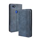 For Alcatel 1V (2019) with Fingerprint Hole Magnetic Buckle Retro Crazy Horse Texture Horizontal Flip Leather Case with Holder & Card Slots & Photo Frame(Blue) - 1