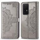 For Huawei P40 Pro Halfway Mandala Embossing Pattern Horizontal Flip PU Leather Case with Holder & Card Slots & Wallet & Photo Frame & Lanyard(Gray) - 1