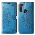 For Moto G8 Power  Halfway Mandala Embossing Pattern Horizontal Flip PU Leather Case with Holder & Card Slots & Wallet & Photo Frame & Lanyard(Blue) - 1