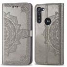 For Moto G8 Power  Halfway Mandala Embossing Pattern Horizontal Flip PU Leather Case with Holder & Card Slots & Wallet & Photo Frame & Lanyard(Gray) - 1