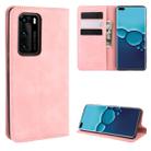 For Huawei P40 Retro-skin Business Magnetic Suction Leather Case with Holder & Card Slots & Wallet(Pink) - 1