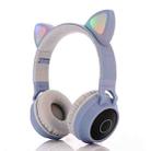 BT028C Cute Cat Ear Bluetooth 5.0 Headphones Foldable On-Ear Stereo Wireless Headset Headphone with Mic / LED Light / FM Radio / TF Card(Blue) - 1