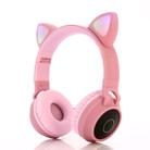 BT028C Cute Cat Ear Bluetooth 5.0 Headphones Foldable On-Ear Stereo Wireless Headset Headphone with Mic / LED Light / FM Radio / TF Card(Pink) - 1