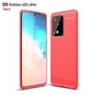 For Galaxy S20 Ultra Brushed Texture Carbon Fiber TPU Case(Red) - 1