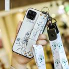 For Huawei Nova 6 SE Floral Cloth Pattern Shockproof TPU Case with Holder & Wrist Strap & Neck Lanyard(White) - 1