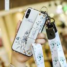 For Huawei Enjoy 10e Floral Cloth Pattern Shockproof TPU Case with Holder & Wrist Strap & Neck Lanyard(White) - 1