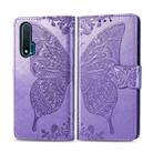 For Huawei Nova 6 Butterfly Love Flower Embossed Horizontal Flip Leather Case with Bracket / Card Slot / Wallet / Lanyard(Light Purple) - 1