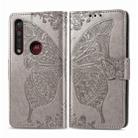 For Moto G8 Plus Butterfly Love Flower Embossed Horizontal Flip Leather Case with Bracket / Card Slot / Wallet / Lanyard(Gray) - 1